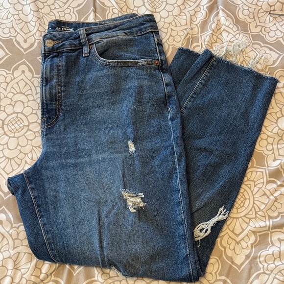 Old Navy Denim - Old Navy Distressed High Rise O.G. Straight Secret Smooth Pockets in Dark Blue